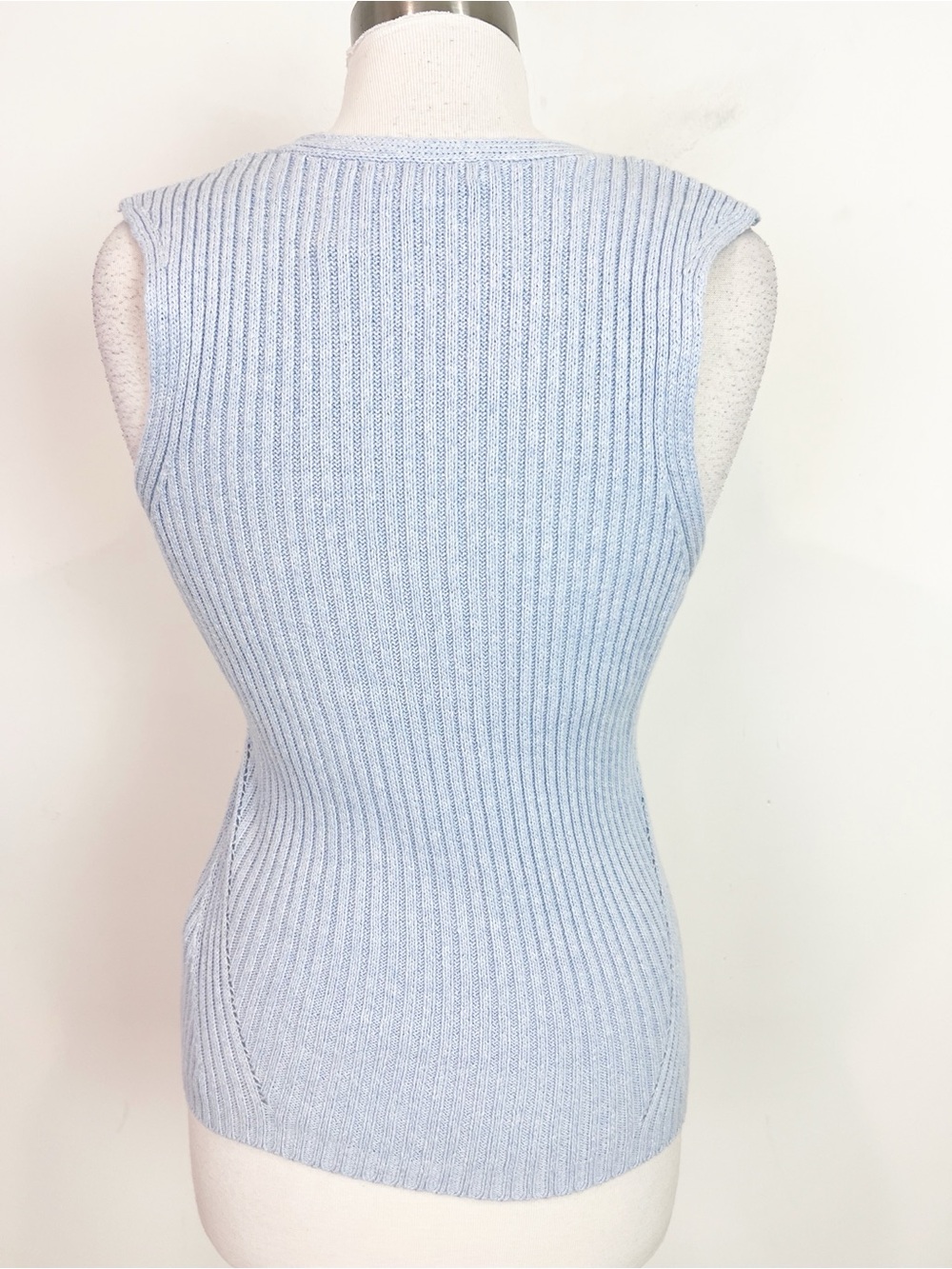 REISS ALETHIA TWIST STRAP BLUE RIBBED SLEEVELESS V-NECK SWEATER SZ LARGE - Picture 3 of 5